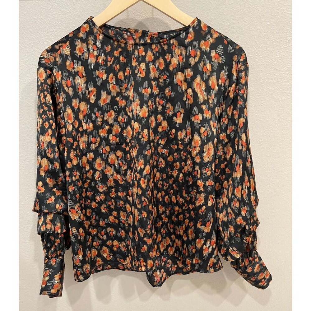 Zara Women's Pullover Satin Dressy Blouse XS Colorful Long Sleeves Career